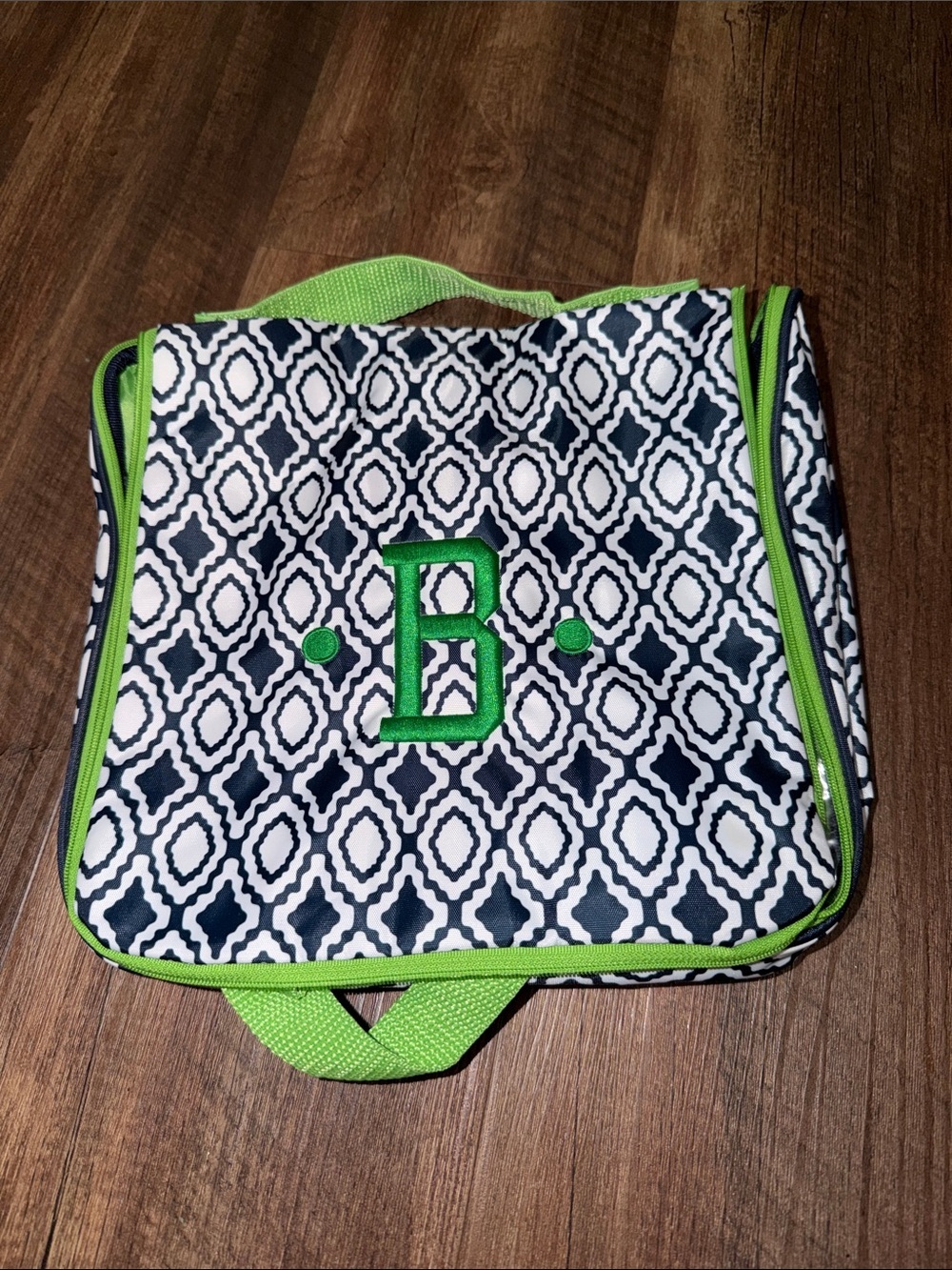 Thirty one hanging travel makeup case green and navy monogrammed B